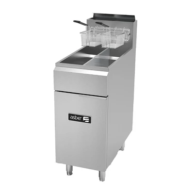 Asber AEF-25-25-S-NG 50 Lbs. Stainless Steel Natural Gas Fryer - 152,000 BTU