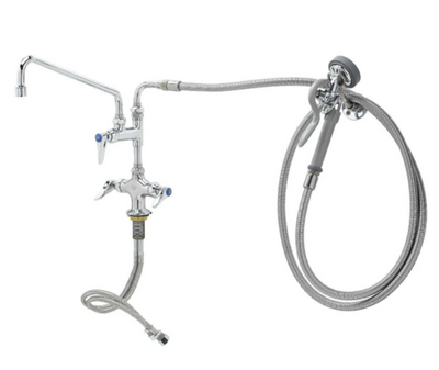 Cleveland DHSK 12" Swing Spray Valve and 104" Flexible Stainless Steel Hose and Hanger Double Faucet