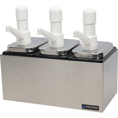 San Jamar P9713 Condiment Pump Service Center Countertop Triple Well 14"W
