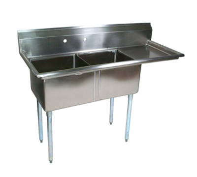 John Boos E2S8-1620-12R18 40" - 53" 18-Gauge Stainless Steel Two Compartment Right Drain E-Series Sink 12" Deep
