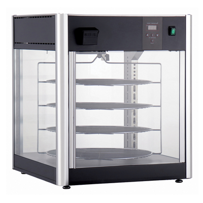 Winco EDM-1K 25.25" W Stainless Steel & Glass 4 Shelves Heated Pizza Merchandiser - 1500 Watts