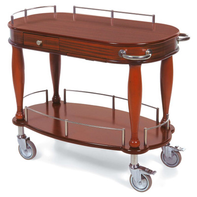 Lakeside 70011 39.38" W Wood Veneer Overlay Oval 1 Shelf Serving Cart-Bordeaux