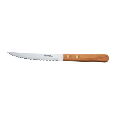 Winco K-45W 8-1/2" Steak Knife with Wooden Handle (Contains 1 Dozen)