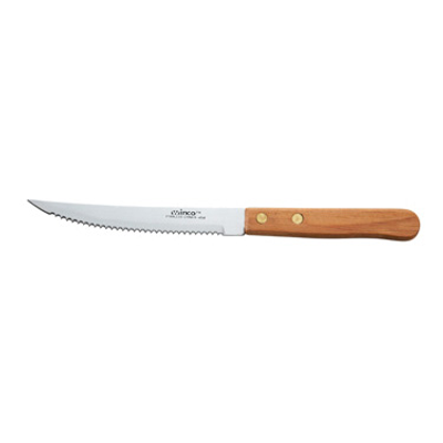 Winco K-45W 8-1/2" Steak Knife with Wooden Handle (Contains 1 Dozen)