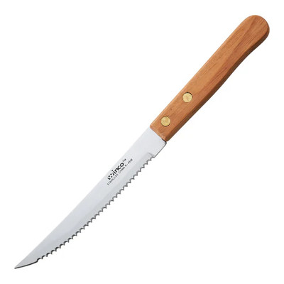 Winco K-45W 8-1/2" Steak Knife with Wooden Handle (Contains 1 Dozen)