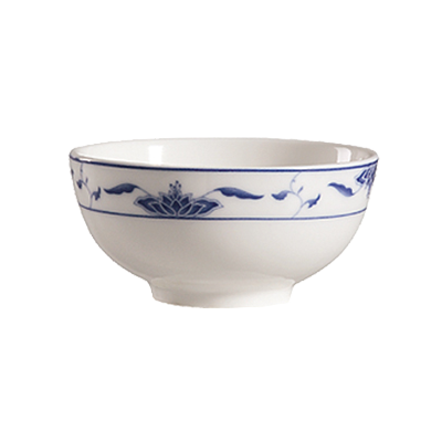 CAC China 103-64 7 Oz. Bone White Porcelain Round Blue Lotus Rice Bowl (4 Dozen Per Case)