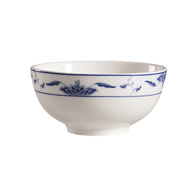 CAC China 103-64 7 Oz. Bone White Porcelain Round Blue Lotus Rice Bowl (4 Dozen Per Case)