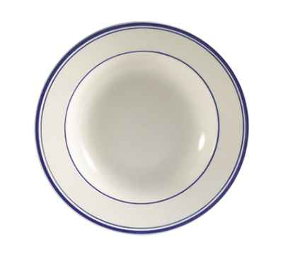 CAC China BLU-105 16 Oz. American White Ceramic Round Blue Line Pasta Bowl (1 Dozen)