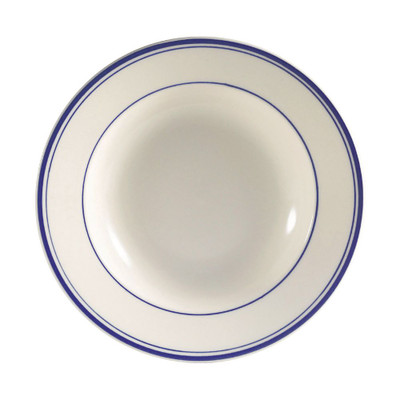 CAC China BLU-105 16 Oz. American White Ceramic Round Blue Line Pasta Bowl (1 Dozen)