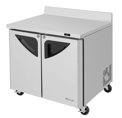 Turbo Air TWR-36SD-N6 36.38"W Two-Section Stainless Steel Door Super Deluxe Worktop Refrigerator