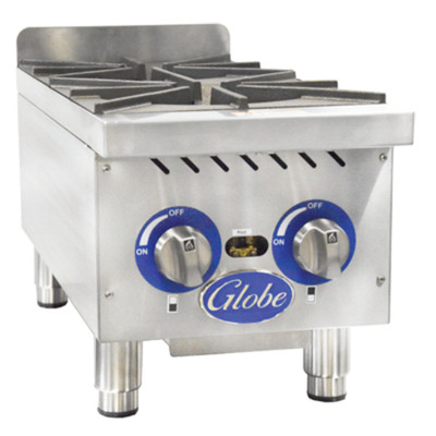 Globe GHP12G-NG 14" W Stainless Steel Natural Gas Countertop Hotplate - 44,000 BTU