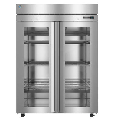 Hoshizaki F2A-FGE Steelheart Series 55" W Stainless Steel Two-Section 2 Full Hinged Glass Doors Reach-In Freezer - 115 Volts