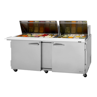 Turbo Air PST-72-30-N(-AL) 72.63&quot; W Stainless Steel Two-Section PRO Series Mega Top Sandwich/Salad Prep Table - 115 Volts