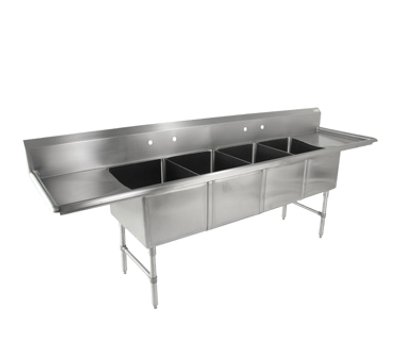 John Boos 4B18244-2D18 4 Compartment B Series Sink 111"W x 29-1/2"D x 44"H