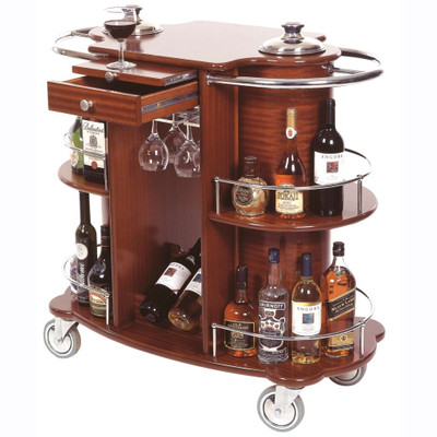 Lakeside 70260 39.38" W Wood Veneer Overlay Oval Shaped Top Wine and Liquor Cart-Bordeaux