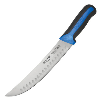 Winco KSTK-103 10" Black and Blue Hollow Ground Edge Sof-Tek Cimeter Knife with TPR Handle