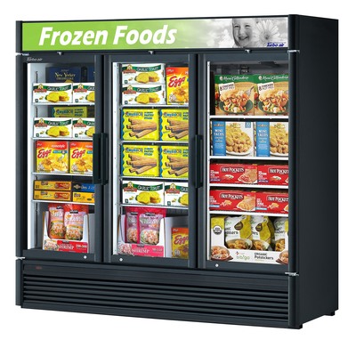Turbo Air TGF-72SD-N 78"W Three-Section Glass Door Super Deluxe Glass Merchandiser Freezer