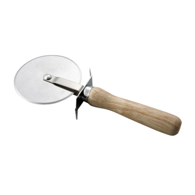 Winco PWC-4 4" Dia. Stainless Steel Pizza Cutter Wood Handle