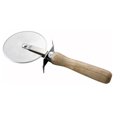Winco PWC-4 4" Dia. Stainless Steel Pizza Cutter Wood Handle