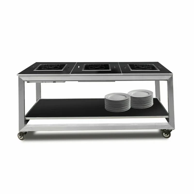 Eastern Tabletop HK945SIBKS 66.75" W Stainless Steel Base Black Tiles Hub Induction Banquet Table - 120 Volts