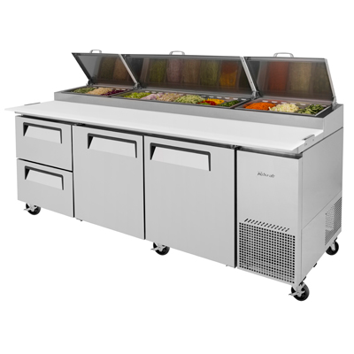Turbo Air TPR-93SD-D2-N 93" W Three-Section Two Door Two Door Super Deluxe Pizza Prep Table