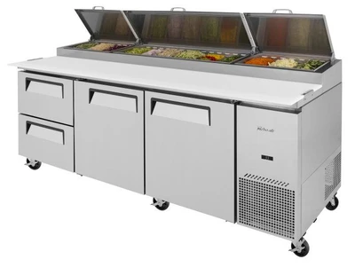 Turbo Air TPR-93SD-D2-N 93" W Three-Section Two Door Two Door Super Deluxe Pizza Prep Table