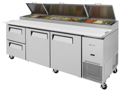 Turbo Air TPR-93SD-D2-N 93" W Three-Section Two Door Two Door Super Deluxe Pizza Prep Table