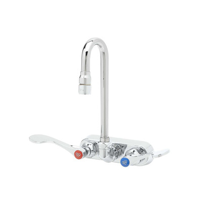 T&amp;S Brass B-1115-132XAW4K Workboard Faucet wall mount 4" centers 2-11/16" swivel gooseneck nozzle with 2.2 GPM VR aerator