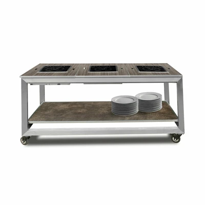 Eastern Tabletop HK945SIGGS 66.75" W Stainless Steel Base Gray Tiles Hub Induction Banquet Table - 120 Volts