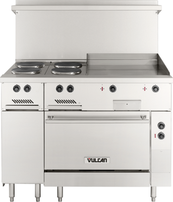 Vulcan EV48S-4FP24G208 48" W Round Stainless Steel Electric Restaurant Range - 208 Volts