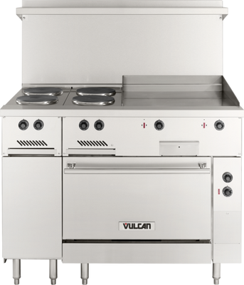 Vulcan EV48S-4FP24G208 48" W Round Stainless Steel Electric Restaurant Range - 208 Volts