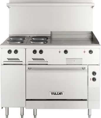Vulcan EV48S-4FP24G208 48" W Round Stainless Steel Electric Restaurant Range - 208 Volts