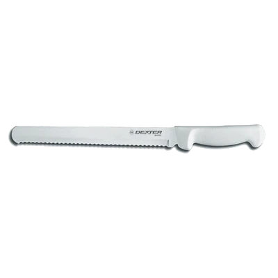 Dexter 31605 12" White Scalloped Edge Basics Slicer with Polypropylene Handle