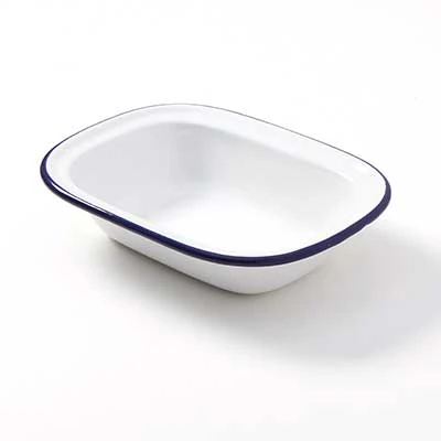 American Metalcraft EWB8 16 Oz. Metal White With Blue Rim Oblong Enamelware Bowl