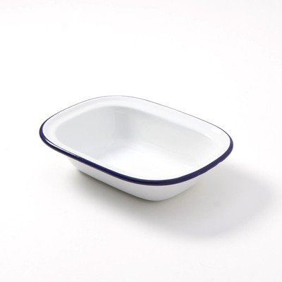 American Metalcraft EWB8 16 Oz. Metal White With Blue Rim Oblong Enamelware Bowl