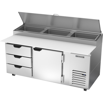 Beverage Air DPD72HC-3 72" W Two-Section One Door One Door Pizza Top Refrigerated Counter