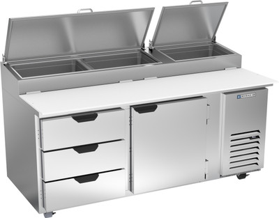 Beverage Air DPD72HC-3 72" W Two-Section One Door One Door Pizza Top Refrigerated Counter