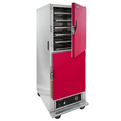 Cres Cor H135SUA11R 25.75" W Stainless Steel One Compartment Insulated Field Reversible Red Dutch Doors Mobile Heated Cabinet - 120 Volts