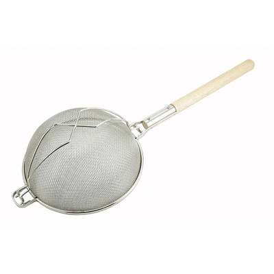 Winco MST-14D 14-1/4" Double Tinned Mesh Nickel Plated Strainer
