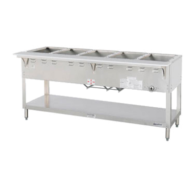 Duke WB305-LP 72.38" W Liquid Propane Stainless Steel 5 Pan Open Base Aerohot Steamtable Wet Bath Unit - 27000 BTU