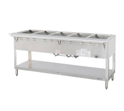 Duke WB305-LP 72.38" W Liquid Propane Stainless Steel 5 Pan Open Base Aerohot Steamtable Wet Bath Unit - 27000 BTU