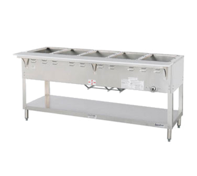 Duke WB305-LP 72.38" W Liquid Propane Stainless Steel 5 Pan Open Base Aerohot Steamtable Wet Bath Unit - 27000 BTU