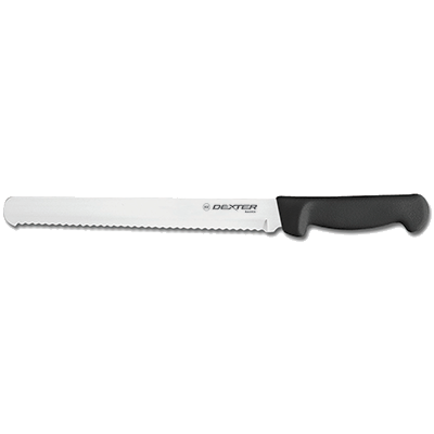Dexter 31604B 10&quot; Black Scalloped Edge Basics Slicer and Bread Knife with Polypropylene Handle