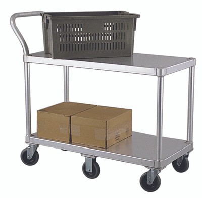 New Age 1490 19"W Utility Cart with 2 Solid Shelves and Handle - 800 Lbs. Capacity