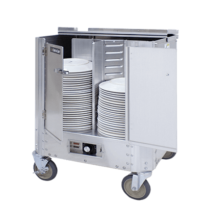 Cres Cor HJ53113180 27.13" W Aluminum Non-Adjustable Enclosed Type with Hinged Doors Heated Dish Dolly - 120 Volts
