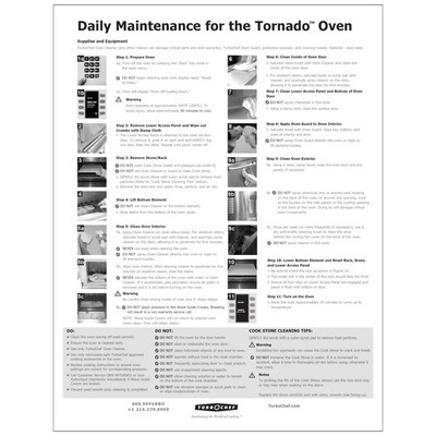 TurboChef NGC-1362 8-1/2" x 11" Poster Daily Cleaning