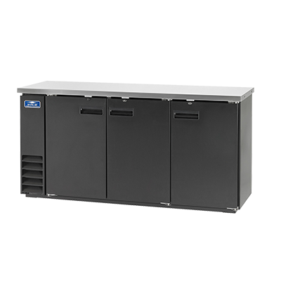 Arctic Air ABB72 73.13"W Black Stainless Steel Three-Section Solid Door Back Bar Refrigerator