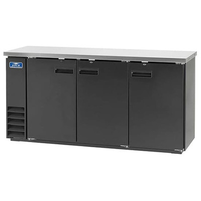Arctic Air ABB72 73.13"W Black Stainless Steel Three-Section Solid Door Back Bar Refrigerator