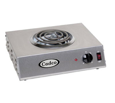 Cadco CSR-1T-E 14" Watts x 4.13" H x 12.25" D Stainless Steel Wattsith (1) 6" tubular Burner Electric Countertop Portable Hot Plate - 120 Volts 1100 Watts
