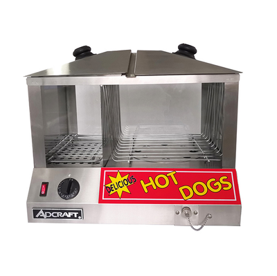 Adcraft HDS-1300W/100 18" W Side By Side Holds 100 Hot Dogs Hot Dog & Bun Steamer - 1300 Watts